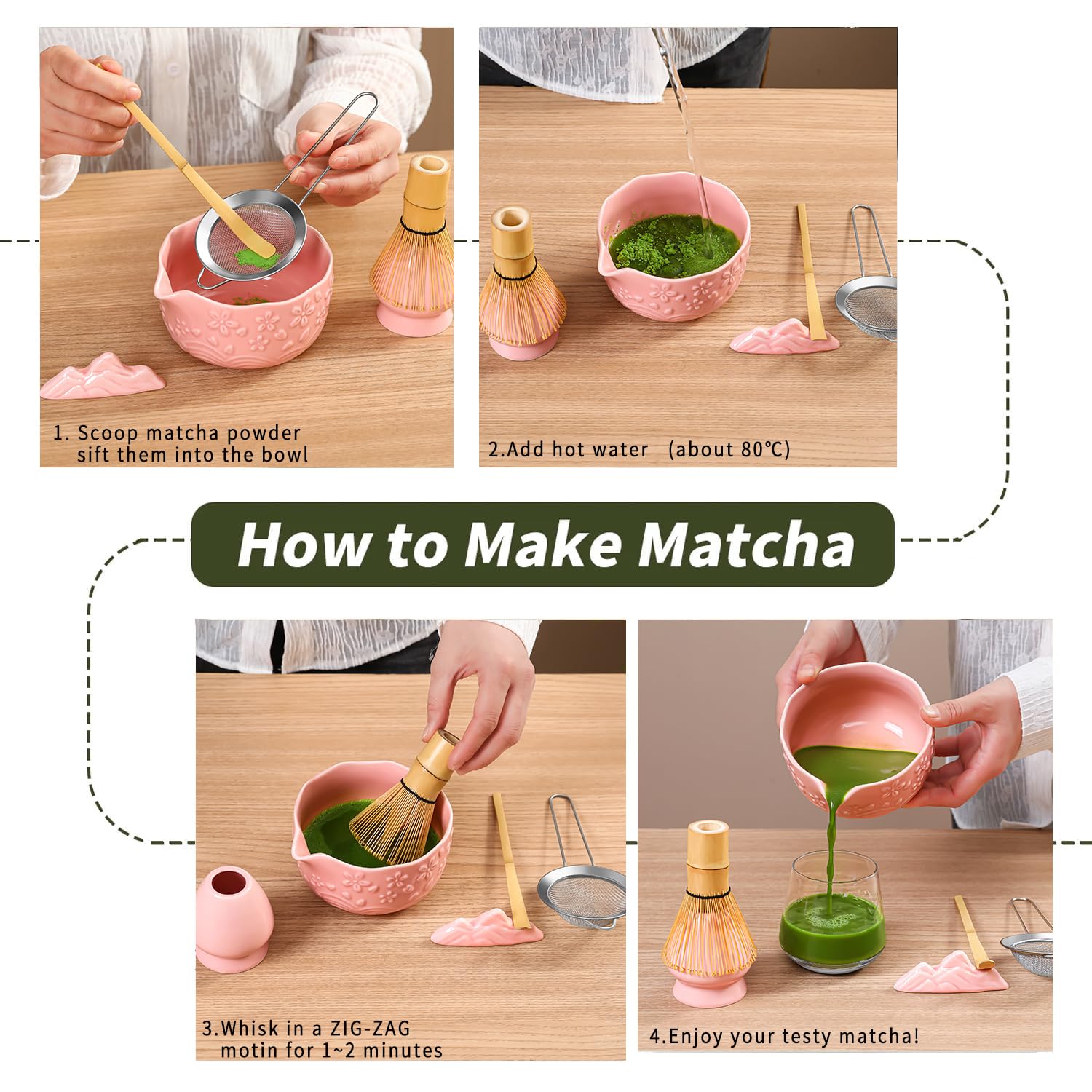 Actbaby Matcha Whisk Set scoop rest adds convenient, stable tool storage.
