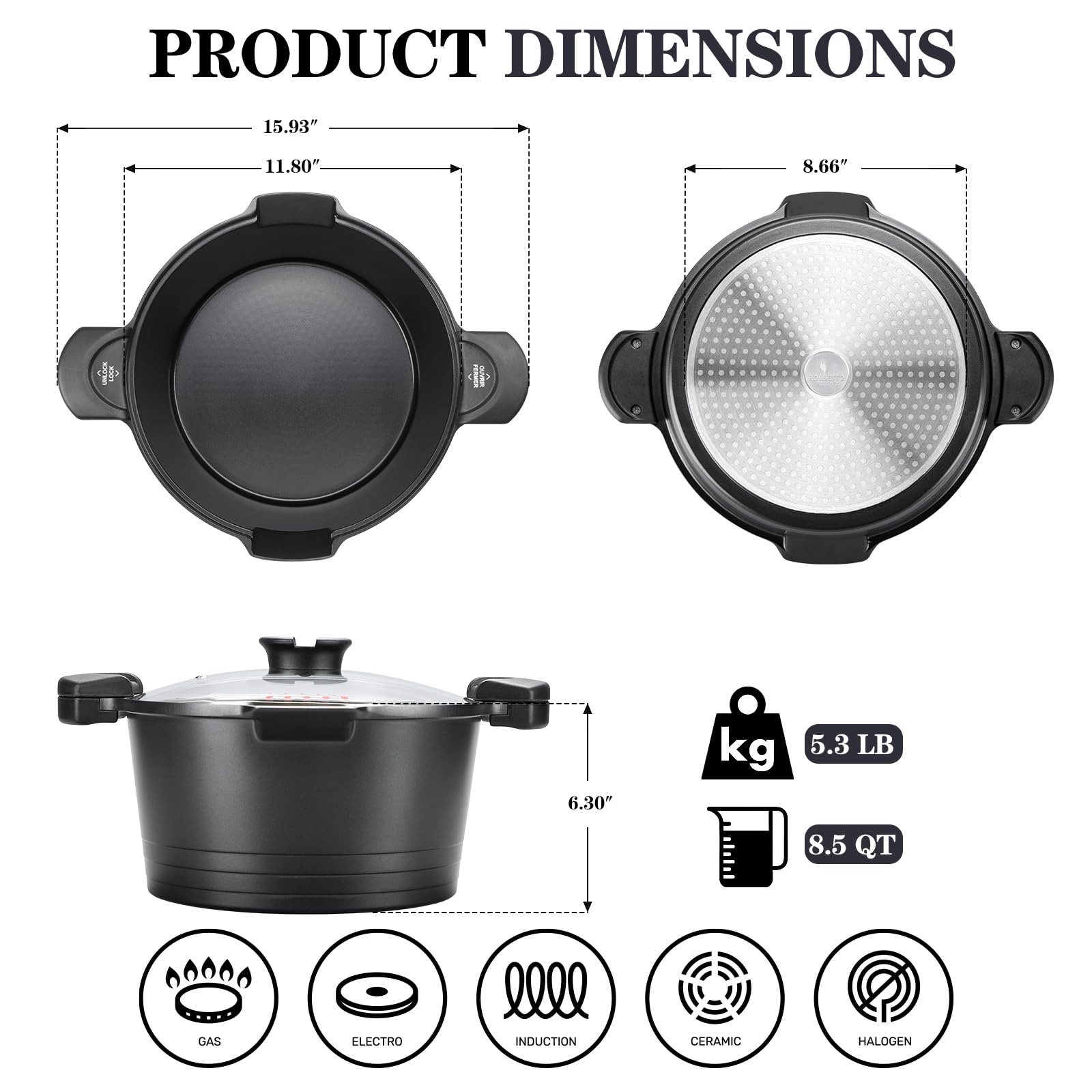 ACTIV CUISINE induction-compatible base works on gas, electric, and induction stovetops.