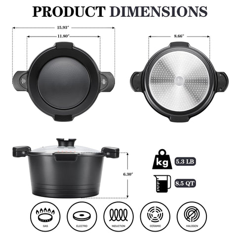 ACTIV CUISINE induction-compatible base works on gas, electric, and induction stovetops.