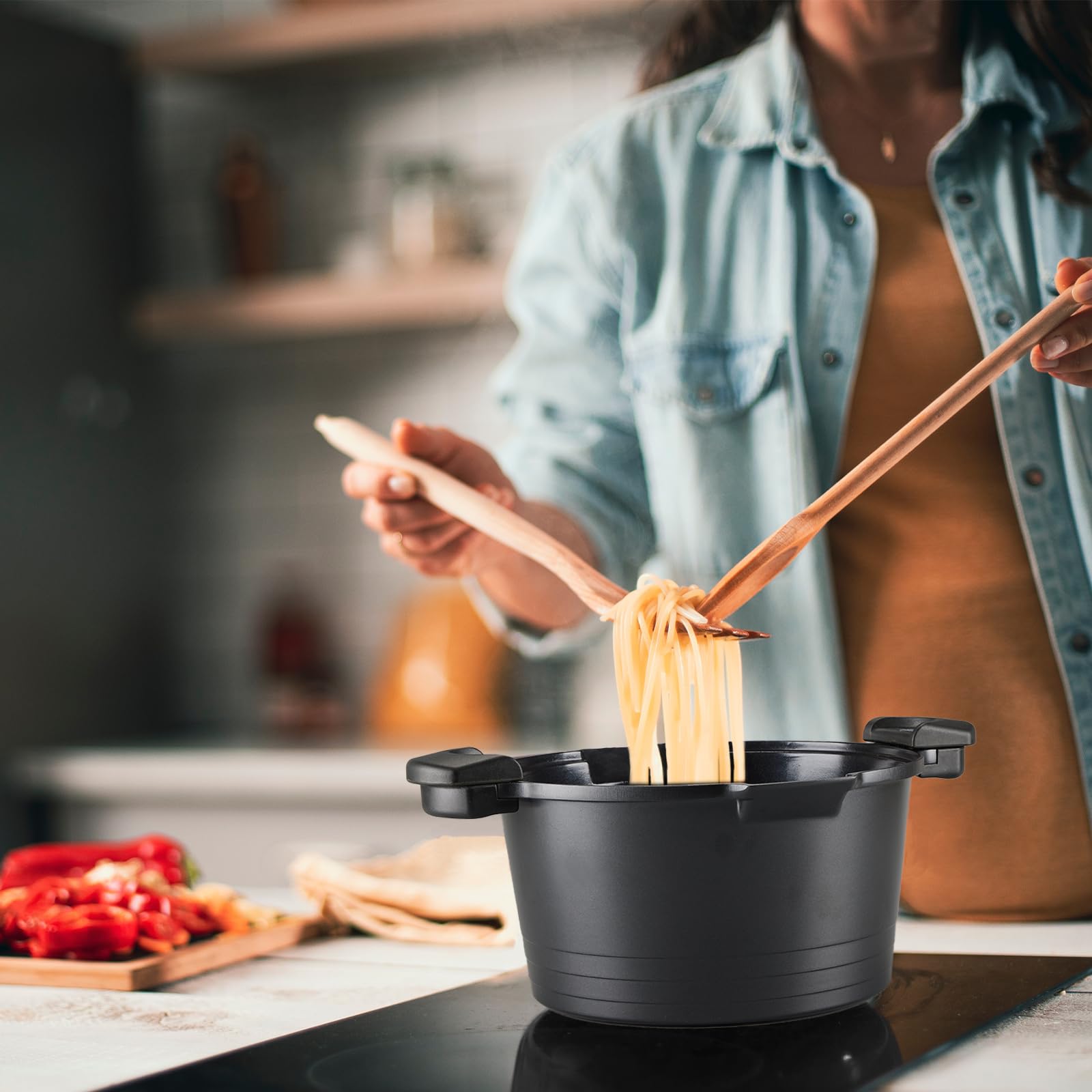 ACTIV CUISINE metal utensil safe ceramic coating resists wear from common tools.