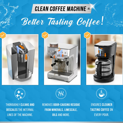 ACTIVE descaler tablets dissolving in a coffee machine to remove buildup
