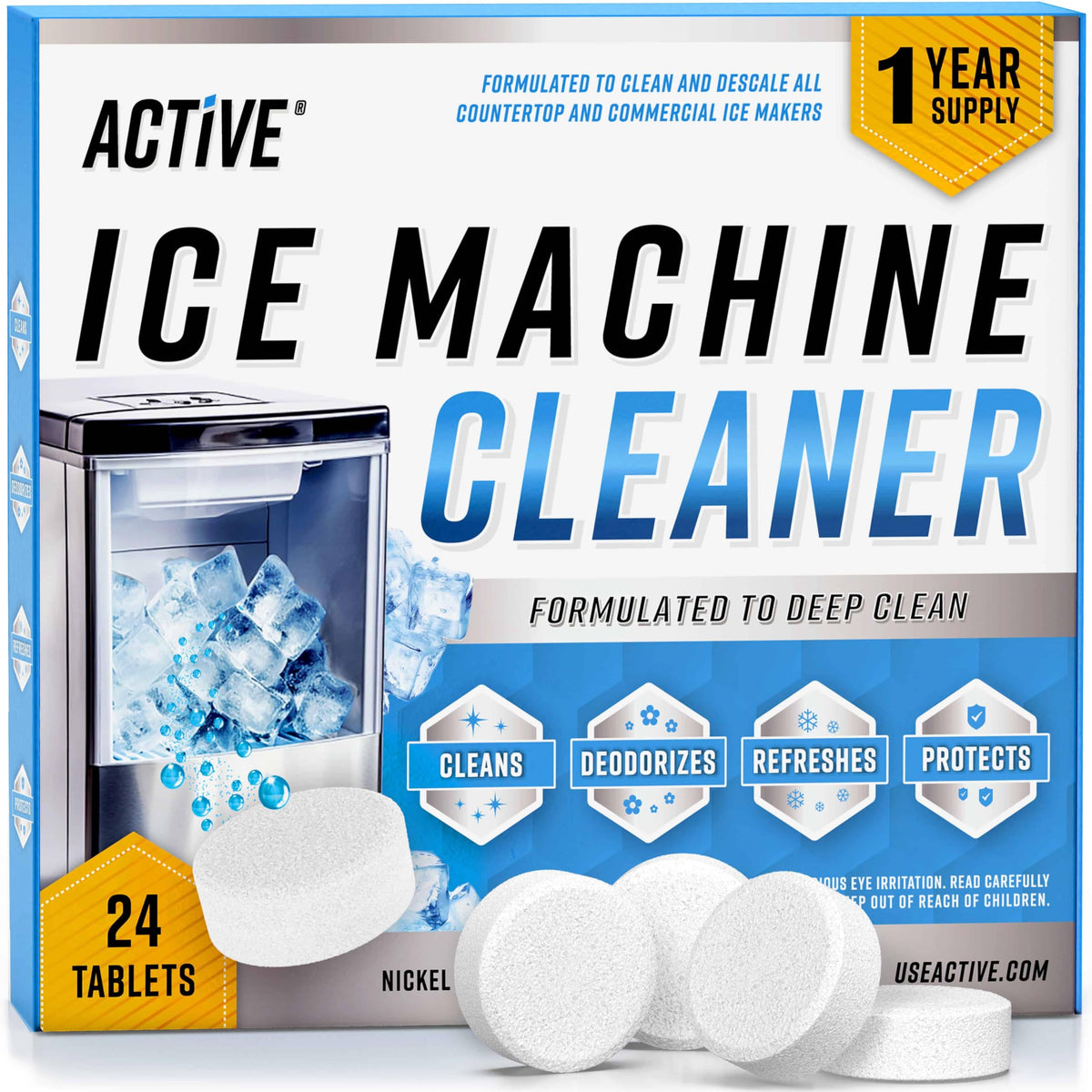 ACTIVE ice machine cleaner tablets provide a 24-pack descaling kit for fresh ice
