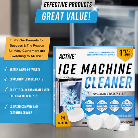 ACTIVE odor-eliminator descaler kit keeps machines smelling fresh between cleanings