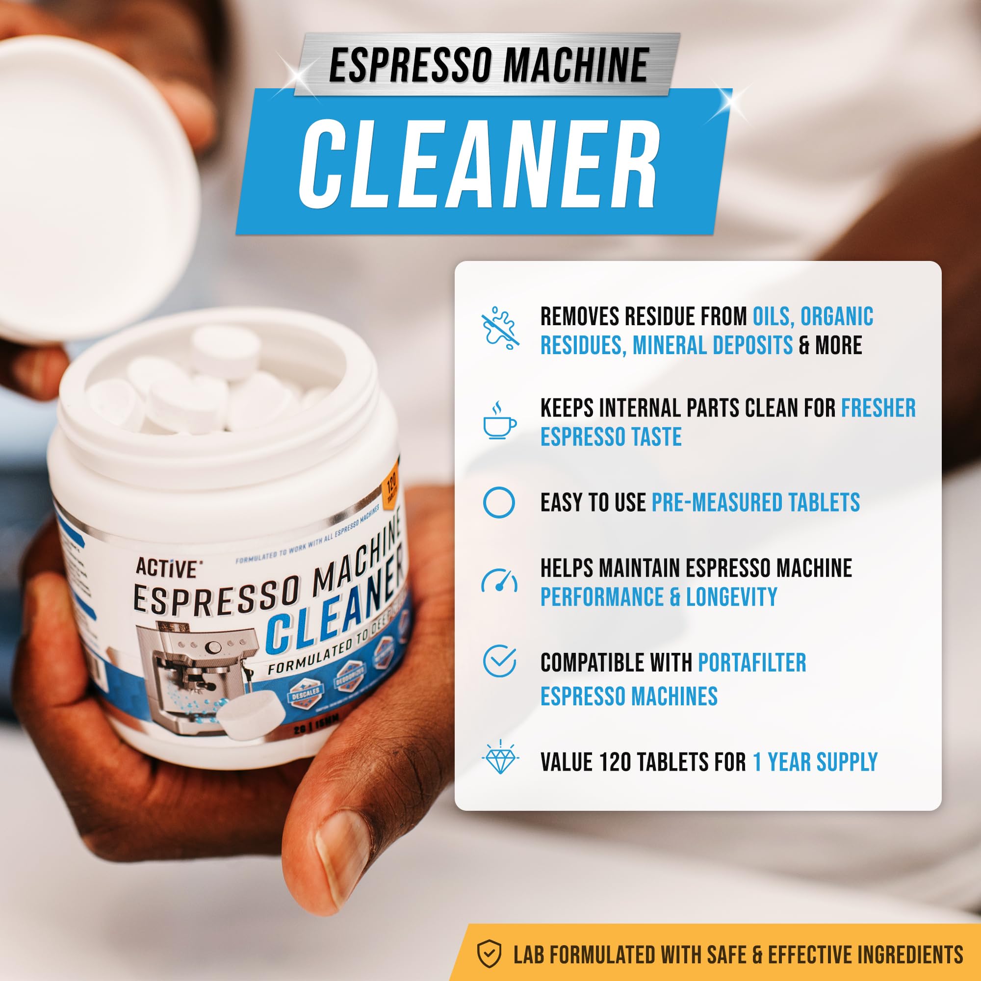 ACTIVE cleaning tablets compatible with Breville Barista Express for easy maintenance
