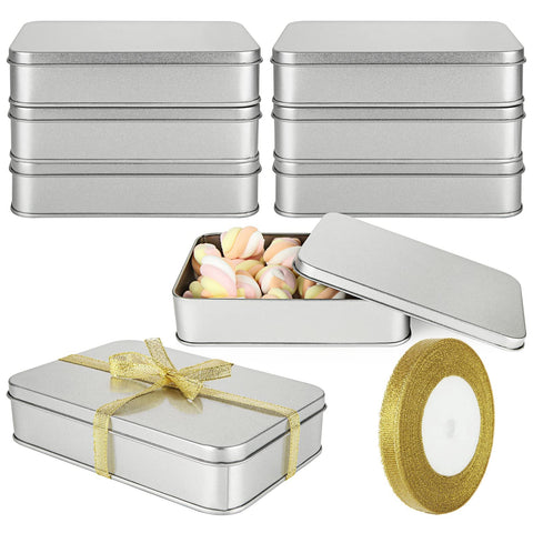 ACXFOND 8-pack empty metal tins with lids, silver rectangle, ideal for gifts.