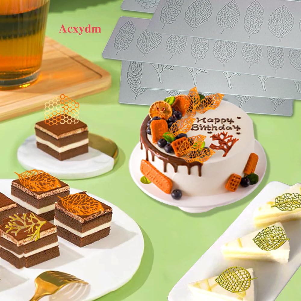Acxydm tuile molds offer precise leaf patterns for cake toppers and fondant accents.
