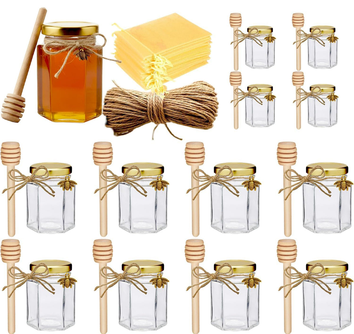 Adabocute 4oz hexagonal honey jar with lid, ideal for elegant gifts.
