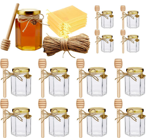 Adabocute 4oz hexagonal honey jar with lid, ideal for elegant gifts.