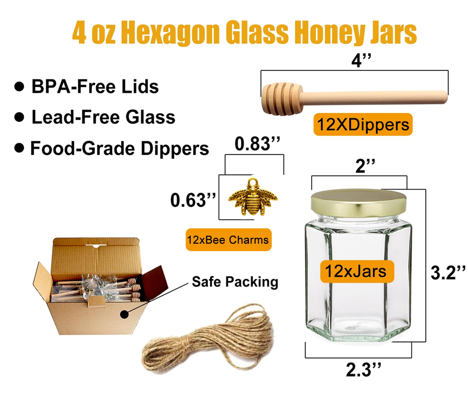Adabocute glass honey jar with wooden dipper for mess-free serving.