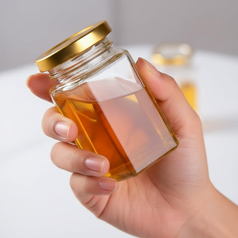 Adabocute gold lids with bee charms add premium wedding-ready detail.