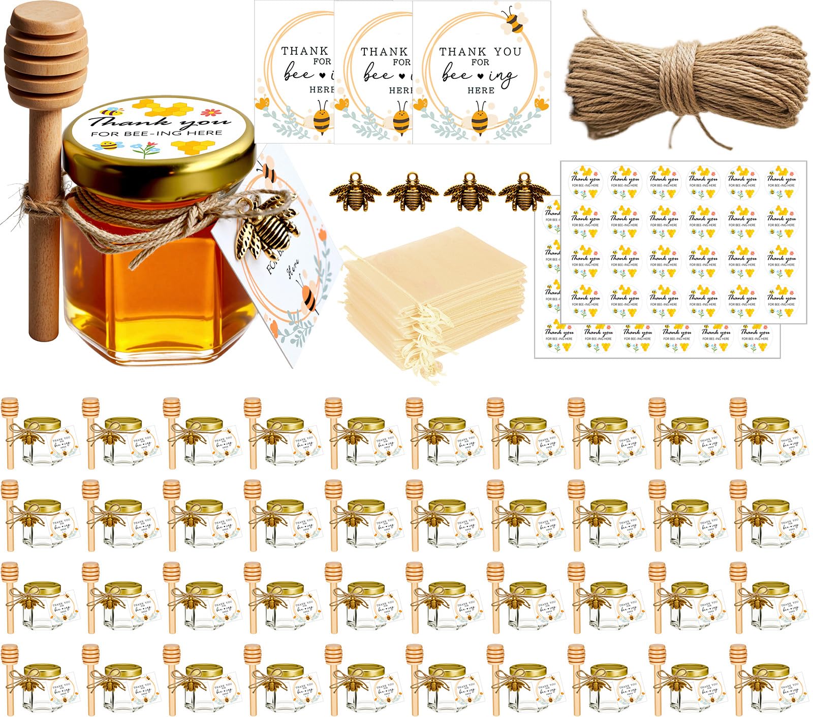 Adabocute honey pot hexagon jar with wood dipper, ideal for favors.