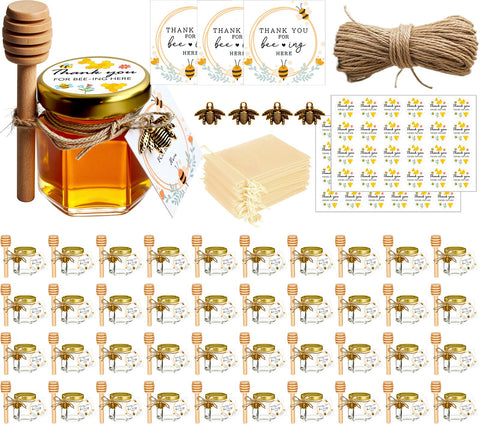 Adabocute honey pot hexagon jar with wood dipper, ideal for favors.