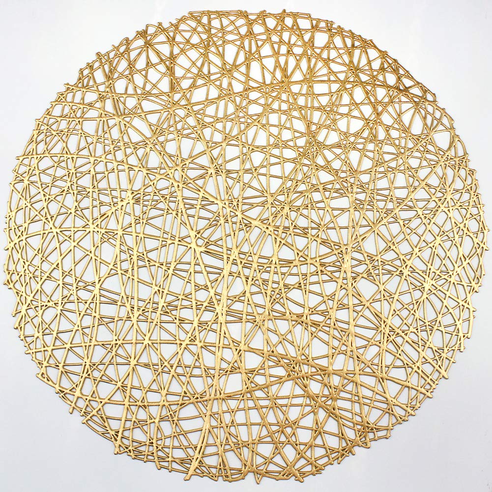 AdasBridal gold round placemats with metallic glow protect surfaces during meals.