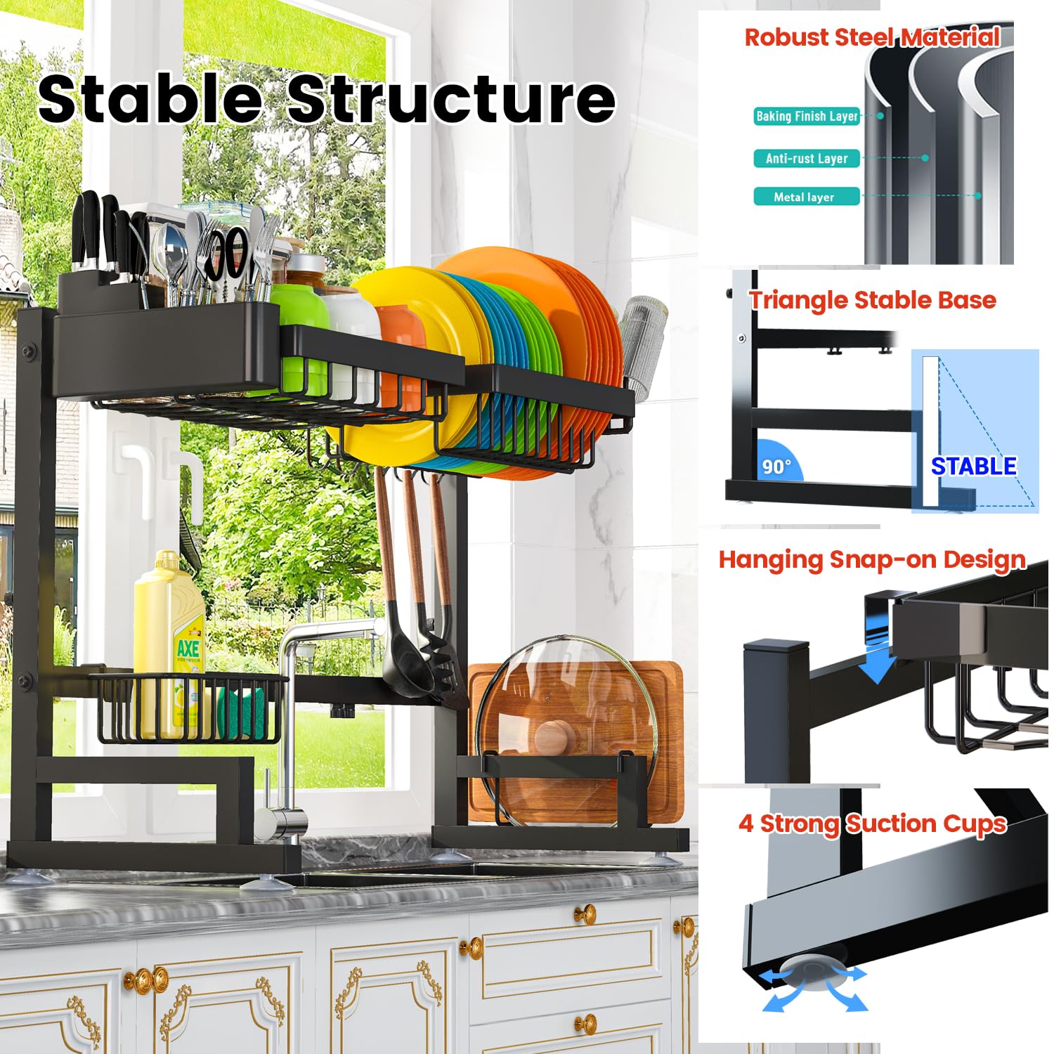 ADBIU Stainless steel finish with black coating resists rust and wear