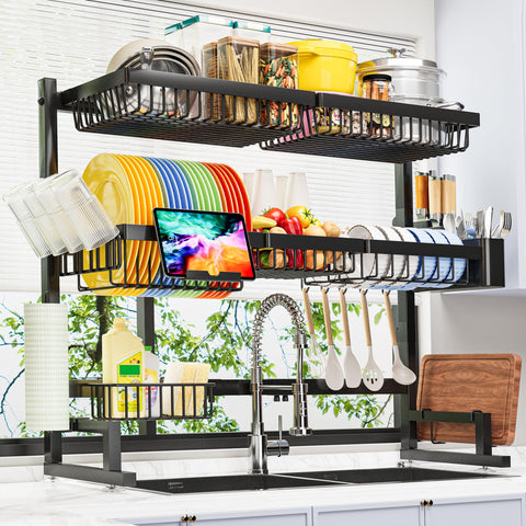 ADBIU over-sink dish rack extended length for larger sinks, keeps dishes organized.