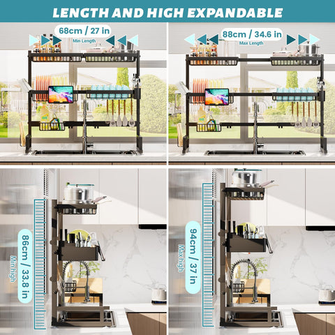ADBIU over-sink rack height is adjustable from 32.5 to 37 inches.