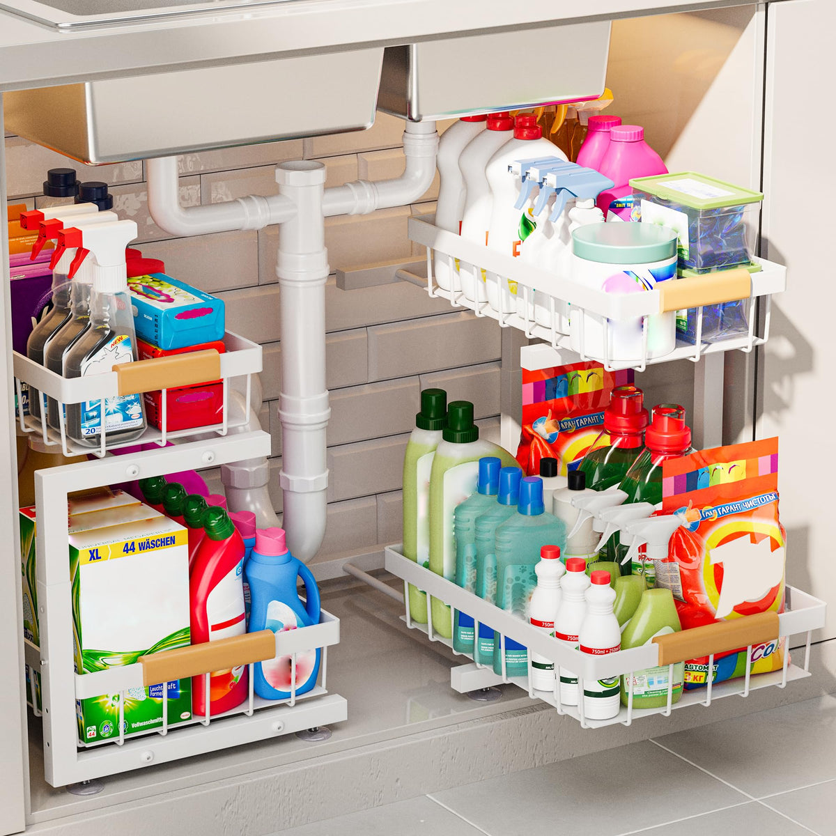 ADBIU under-sink organizer 2-pack keeps cabinets tidy and accessible.