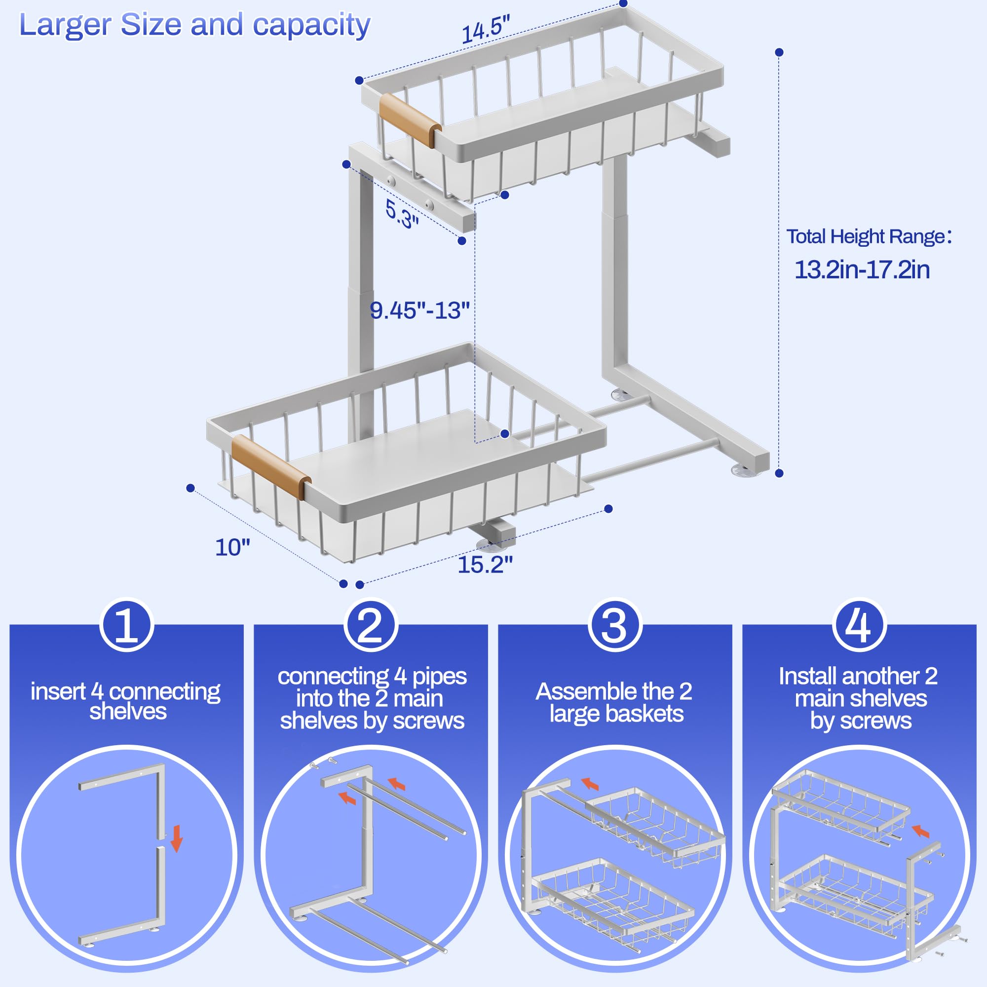 ADBIU 2-tier under-sink organizer creates vertical storage in tight spaces.