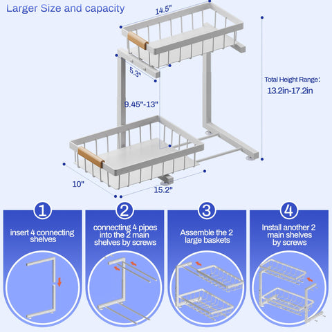 ADBIU 2-tier under-sink organizer creates vertical storage in tight spaces.
