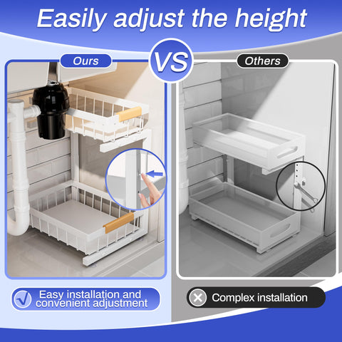 ADBIU adjustable-height organizer fits tall pipes and large containers.