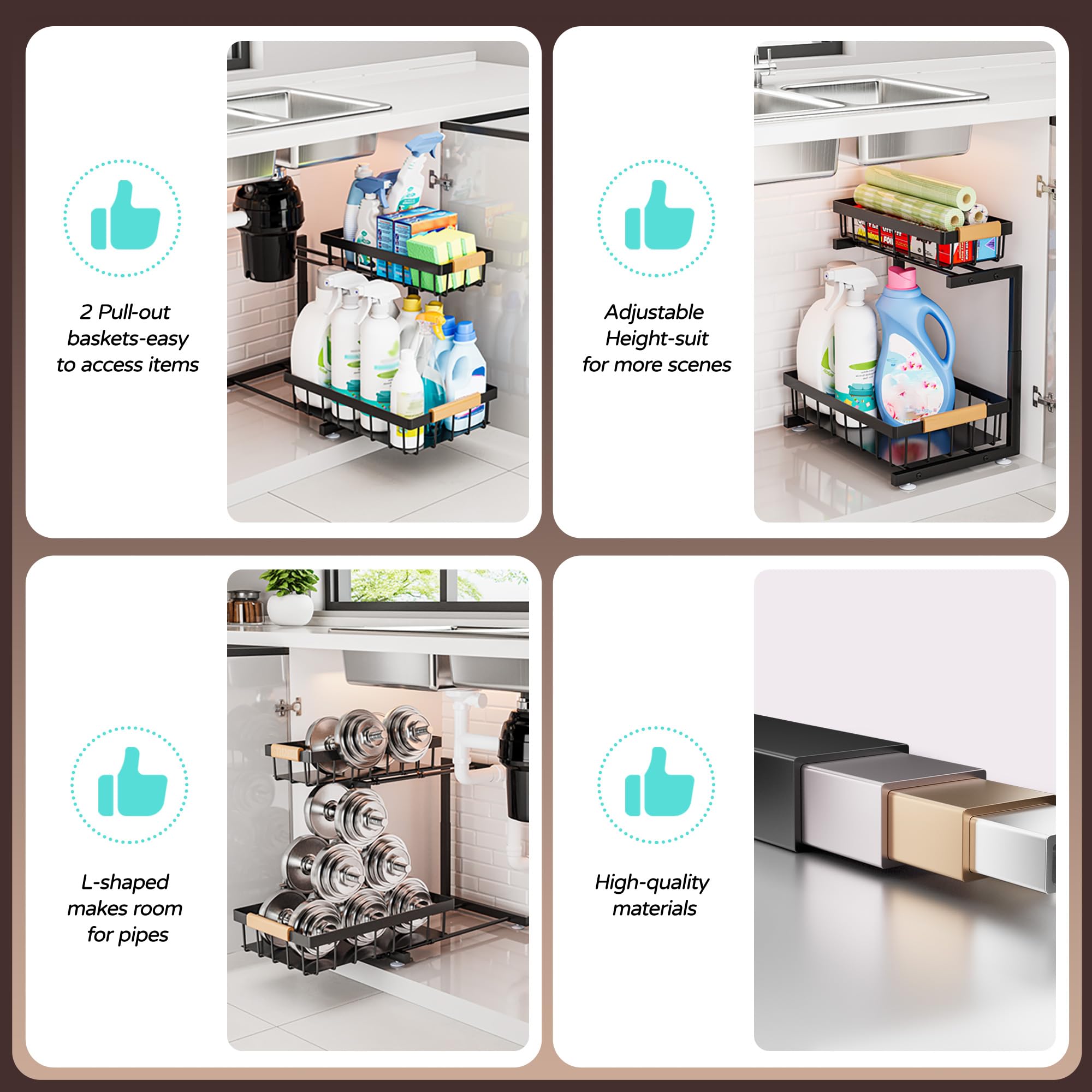 ADBIU Under Sink Organizer easy corner access with sliding baskets