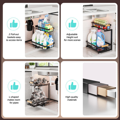 ADBIU Under Sink Organizer easy corner access with sliding baskets