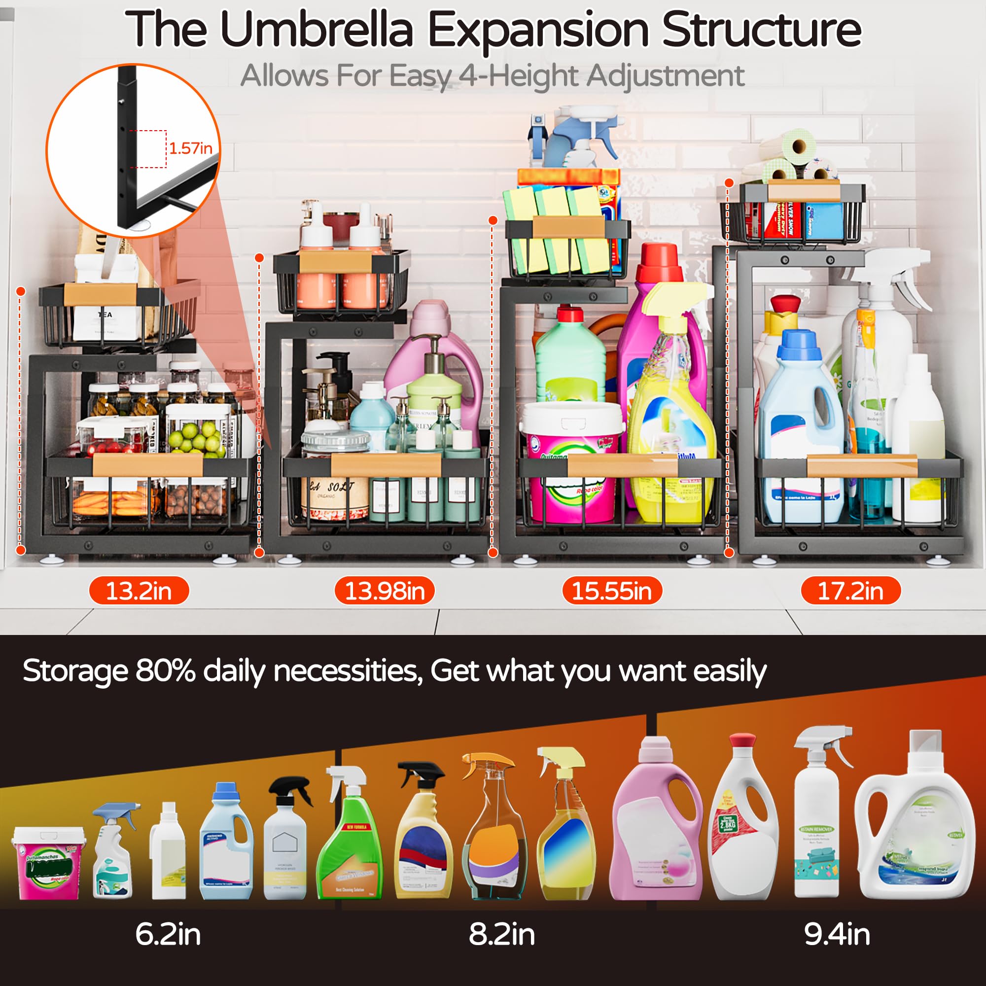 ADBIU Under Sink Organizer dimensions 15-2 by 10 inches fit under most cabinets