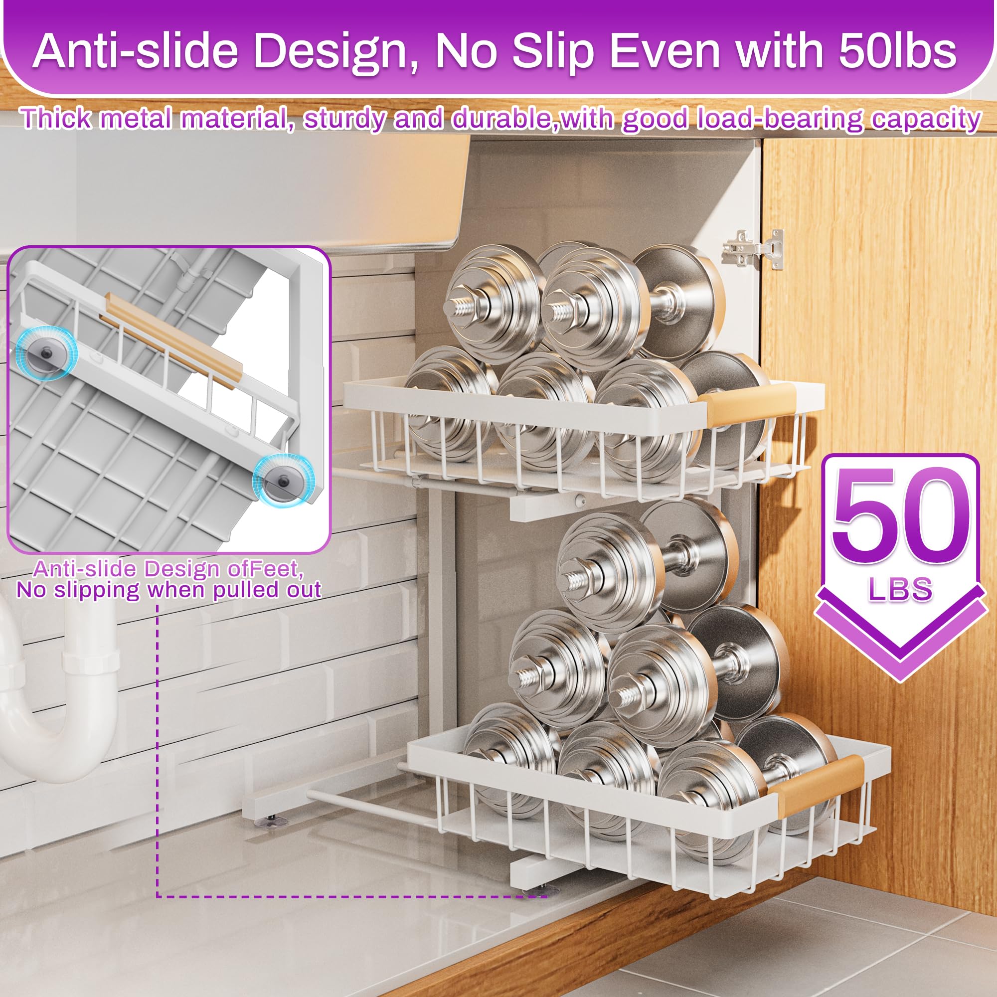 ADBIU 2-tier unit maximizes vertical space for kitchen and bathroom supplies.