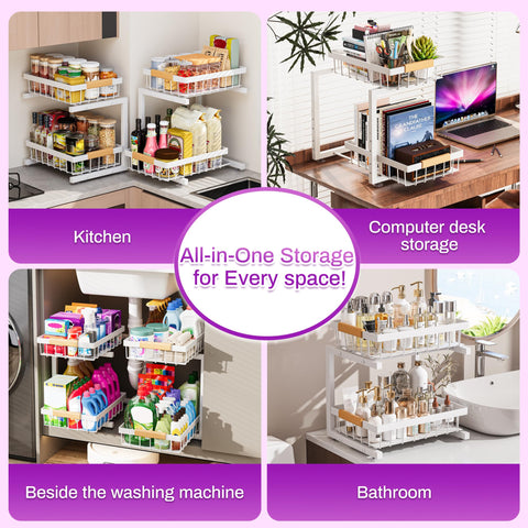 ADBIU under-sink organizer offers sliding drawers for quick access to items in corners.