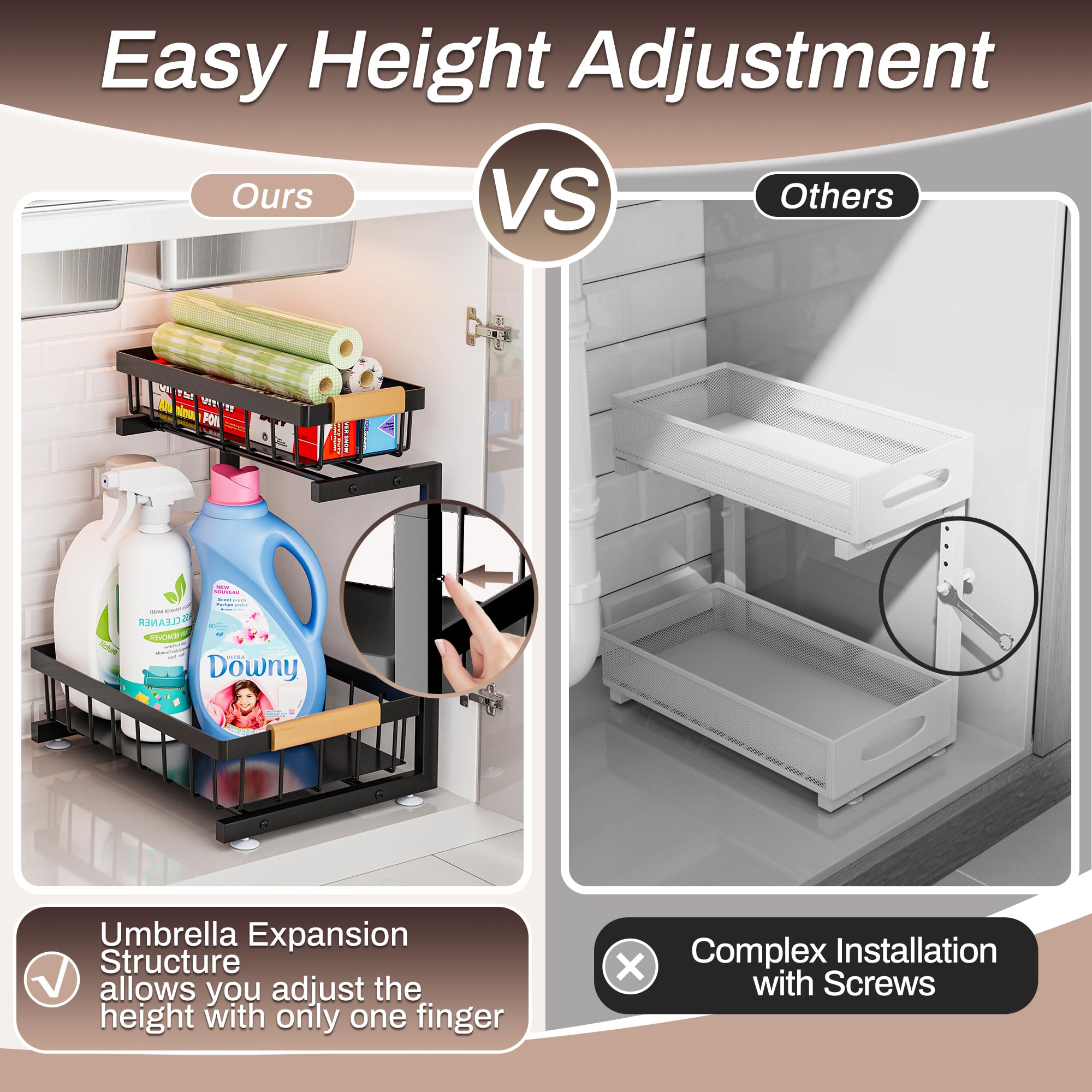 ADBIU Under Sink Organizer umbrella expansion supports quick height tweaks