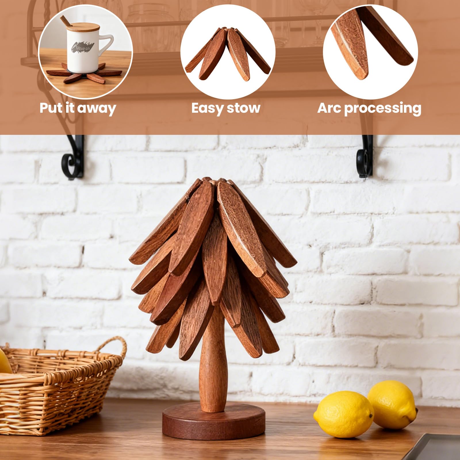 ADDSSFUBAO tree-shape trivet with bracket stand stored neatly on the counter.