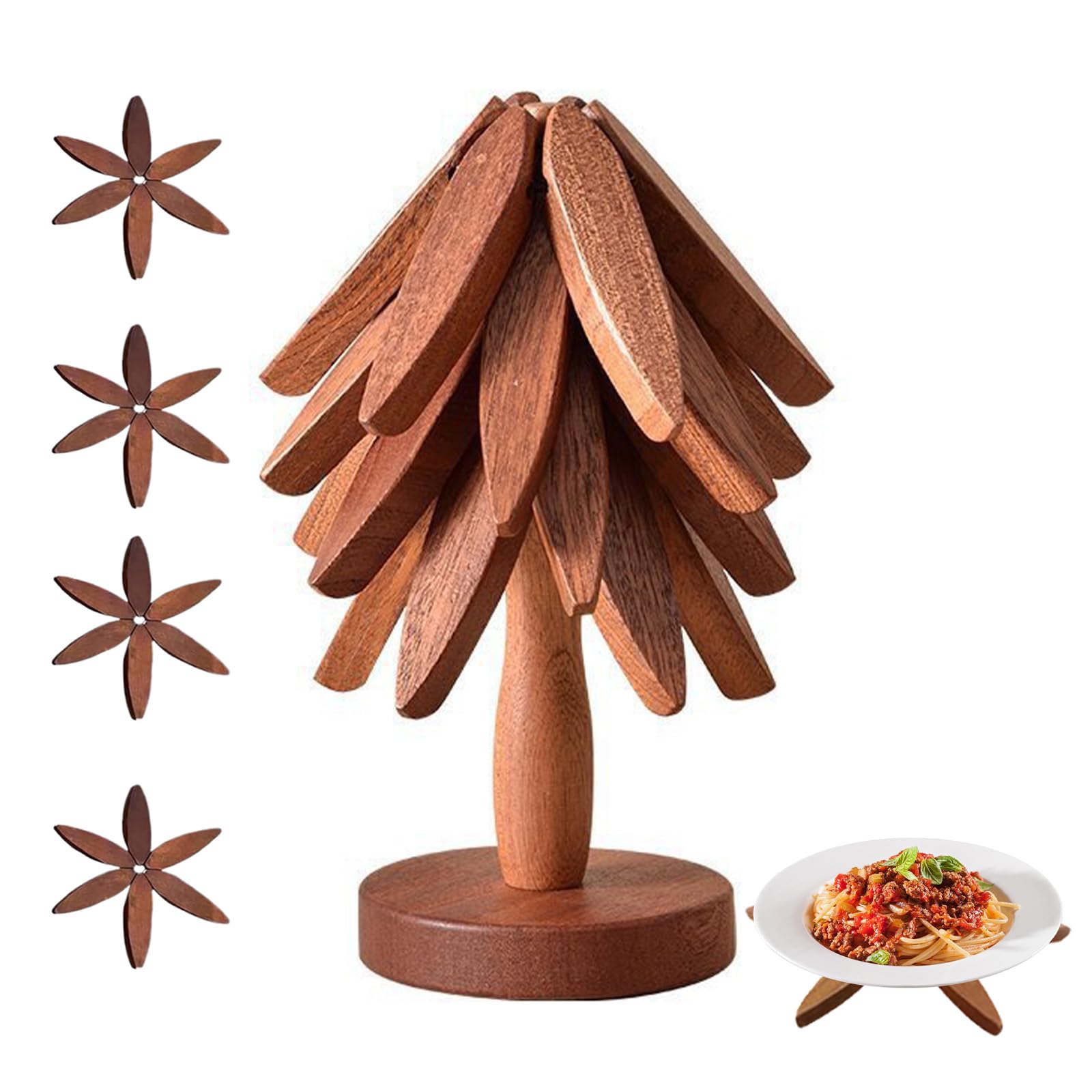 ADDSSFUBAO wooden tree-set trivet assembled, protecting countertops during hot dishes.