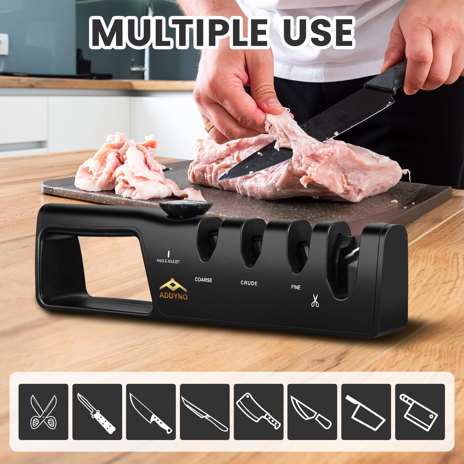 Addyno ADDYNO non-slip base keeps knives steady during sharpening.