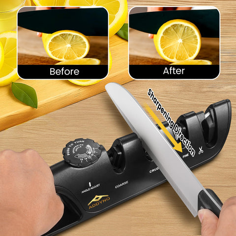 Addyno scissors slot sharpens household blades safely in one motion.