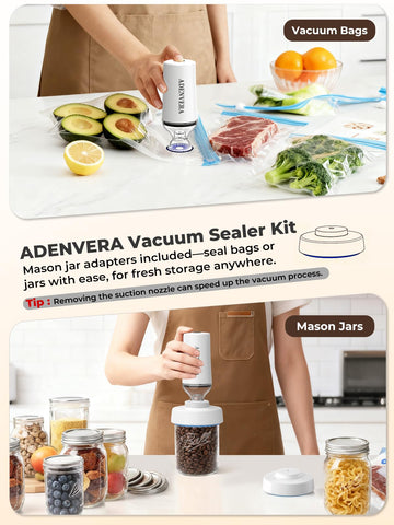 ADENVERA mason jar regular-mouth adapter enabling versatile sealing of pantry items.