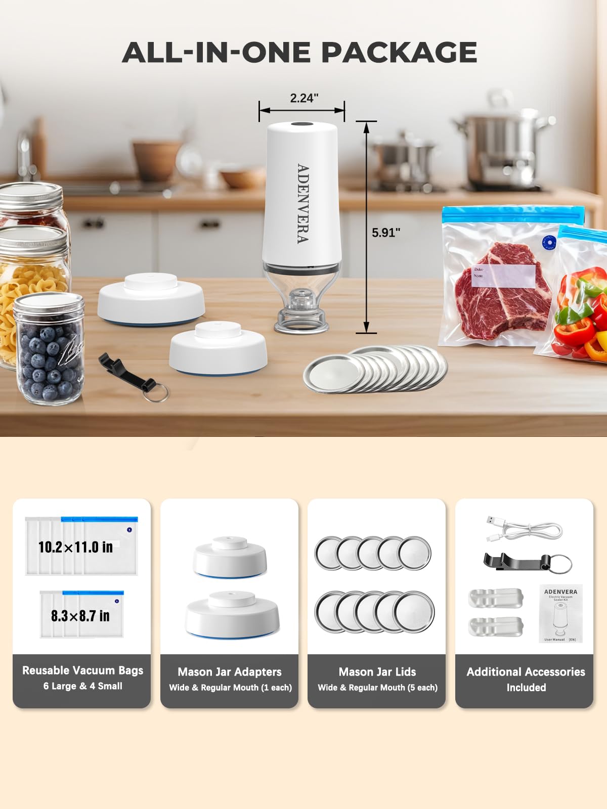 ADENVERA reusable bags keep foods fresh longer and reduce waste.