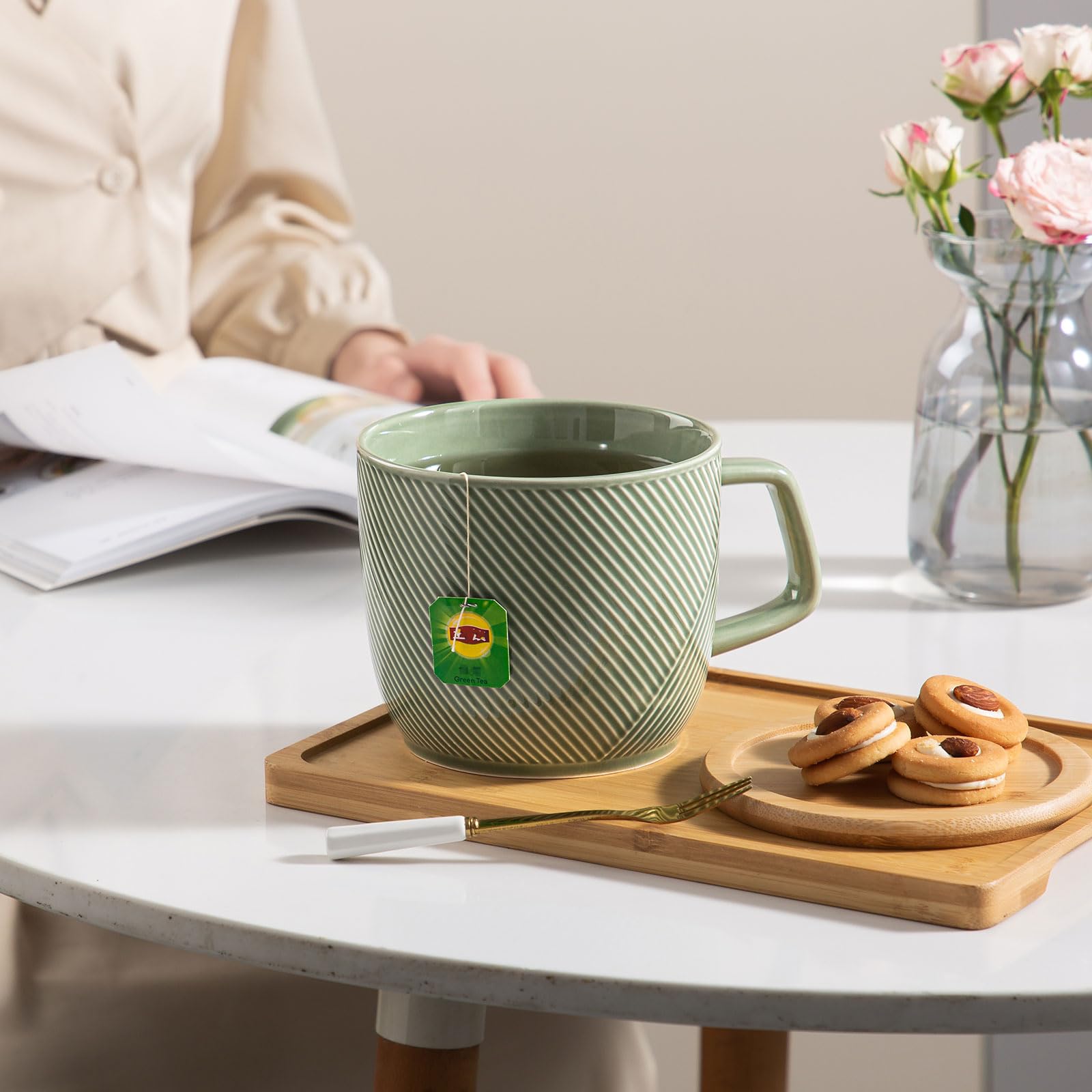 Adewnest 32oz green mug inside view highlighting large serving capacity.