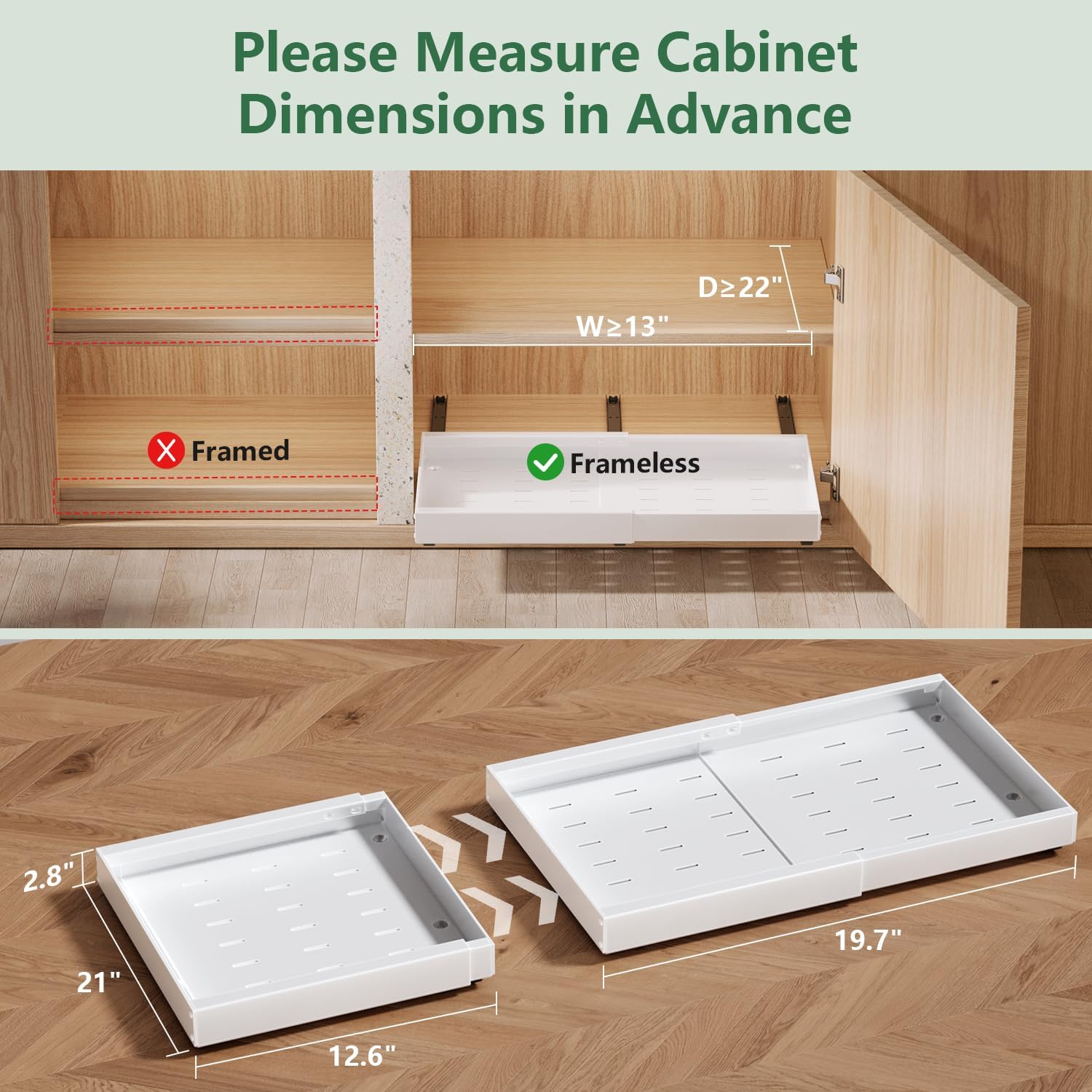 Adhesive roll-out shelf mounted in cabinet for quick, tool-free installation