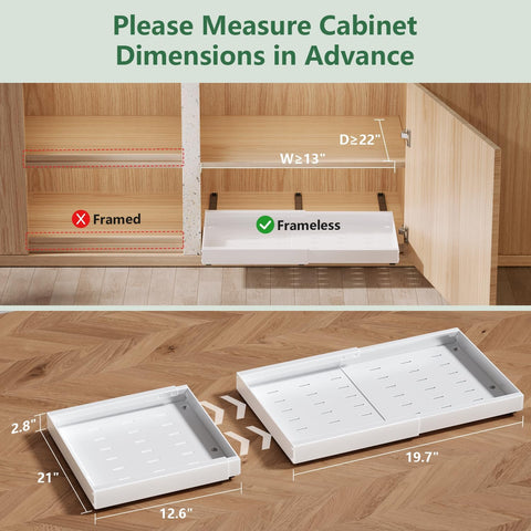 Adhesive roll-out shelf mounted in cabinet for quick, tool-free installation