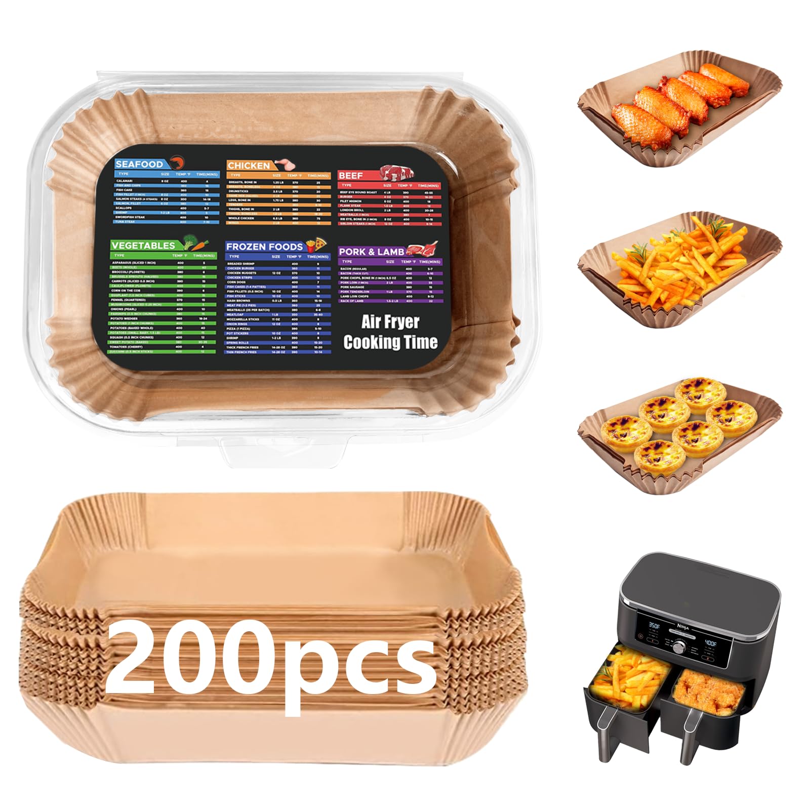 Adhjito air fryer liners in rectangle shape fit Ninja DZ201 and DZ401 for mess-free cooking