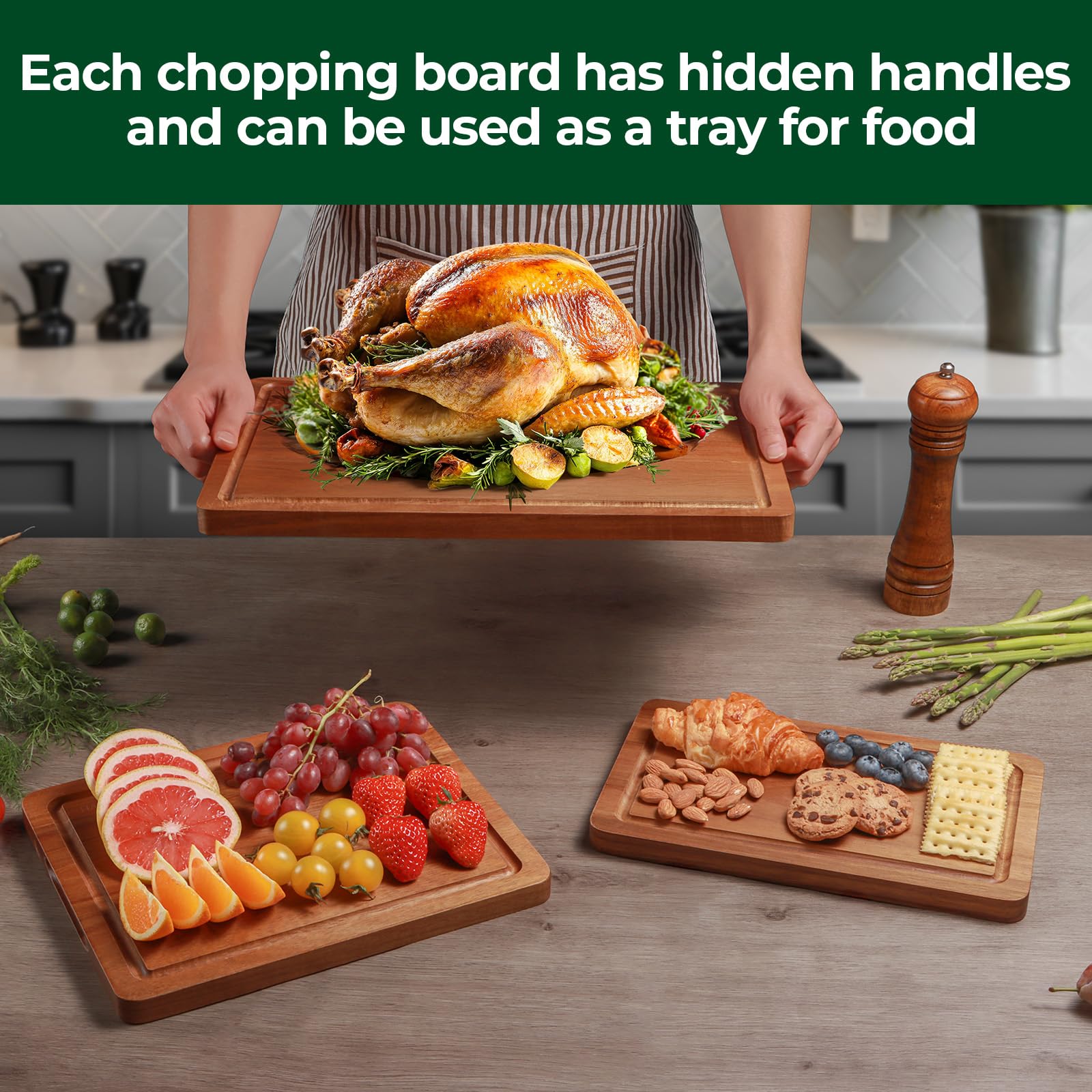 ADMKERS acacia cutting board 12x10 top view ideal for chopping and plating
