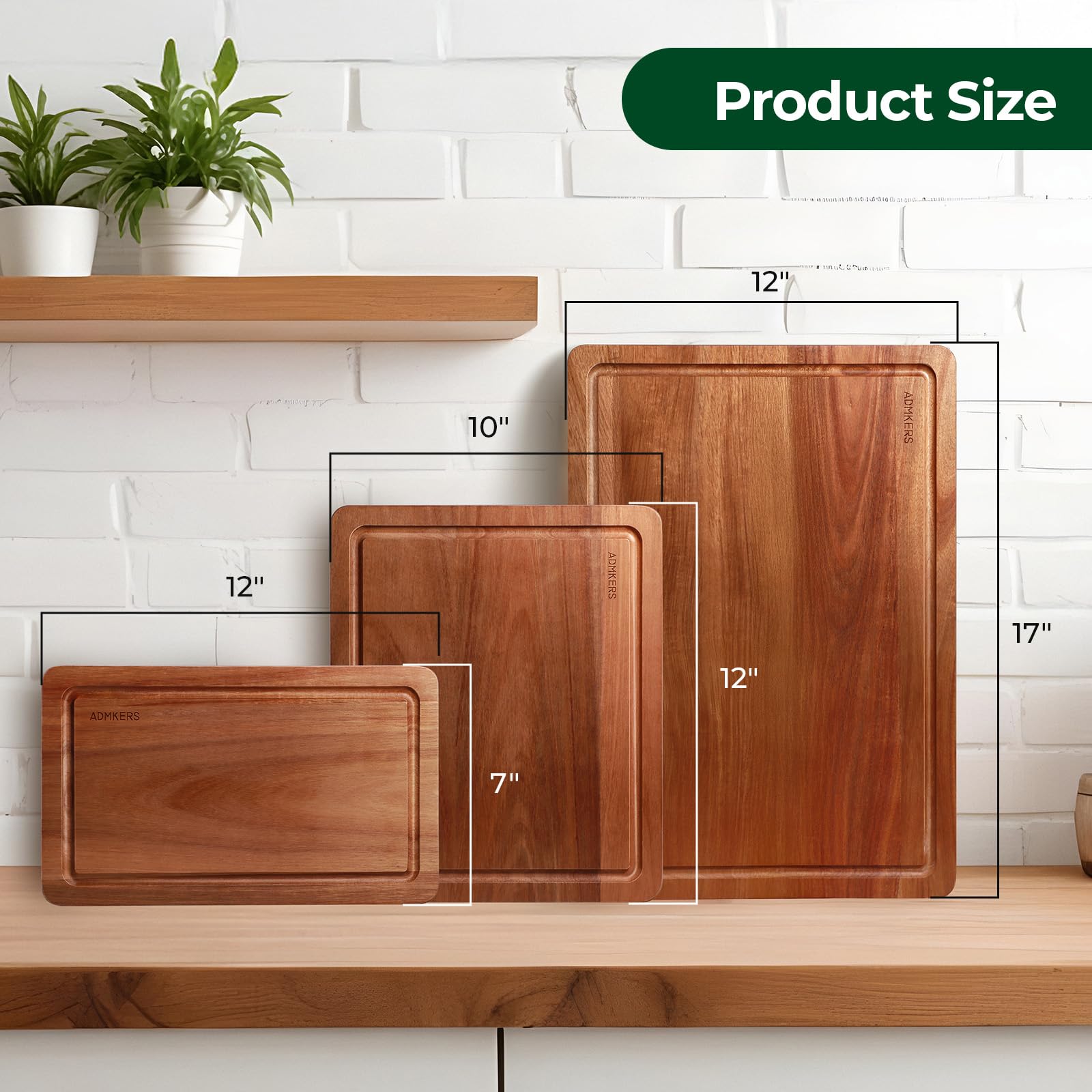 ADMKERS acacia cutting board 12x7 top view compact kitchen prep