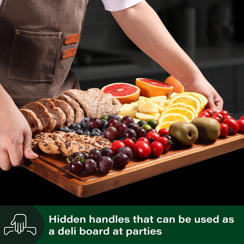 ADMKERS acacia cutting board with built-in handles for easy transport