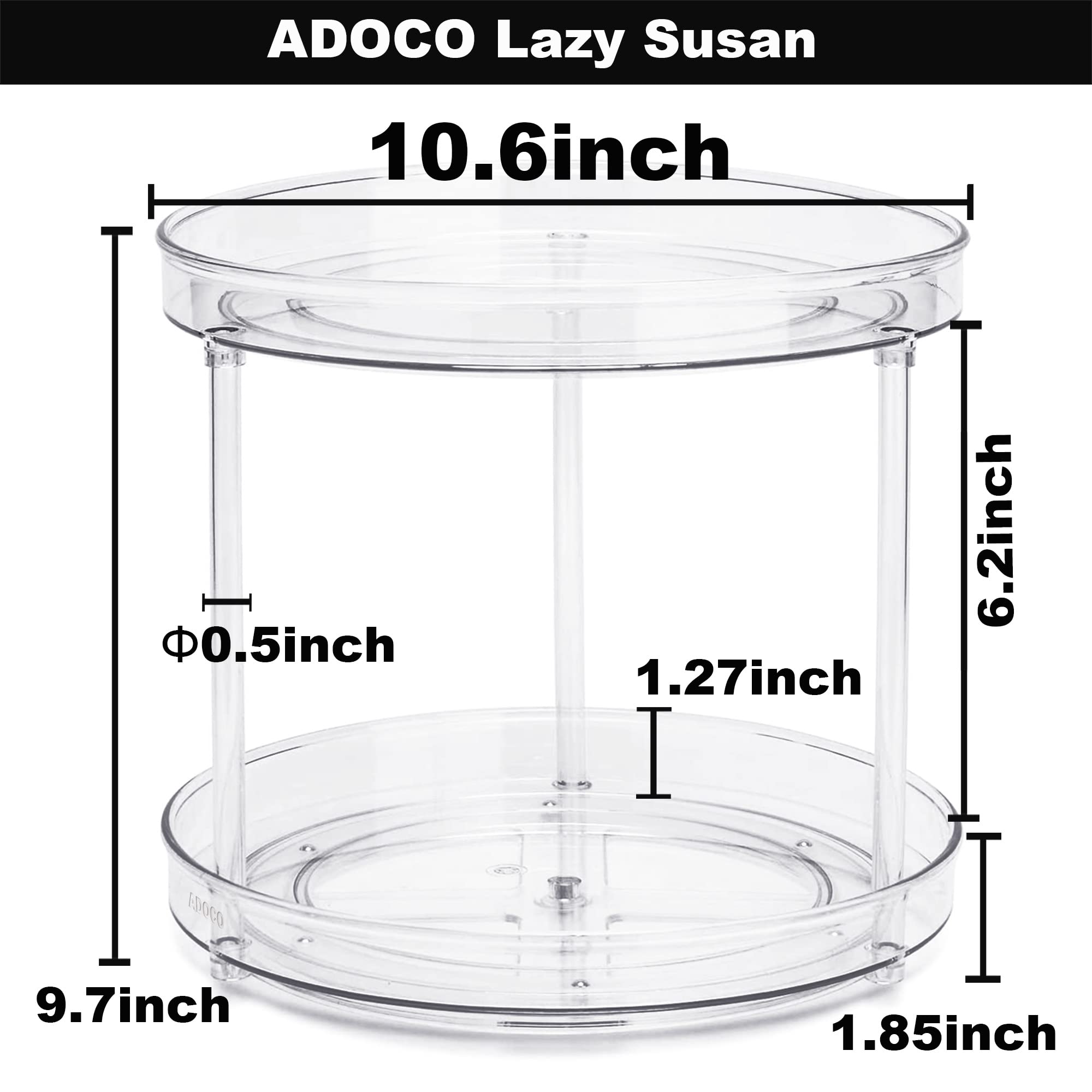 Adoco 2-Tier Lazy Susan clear design for space-saving storage.