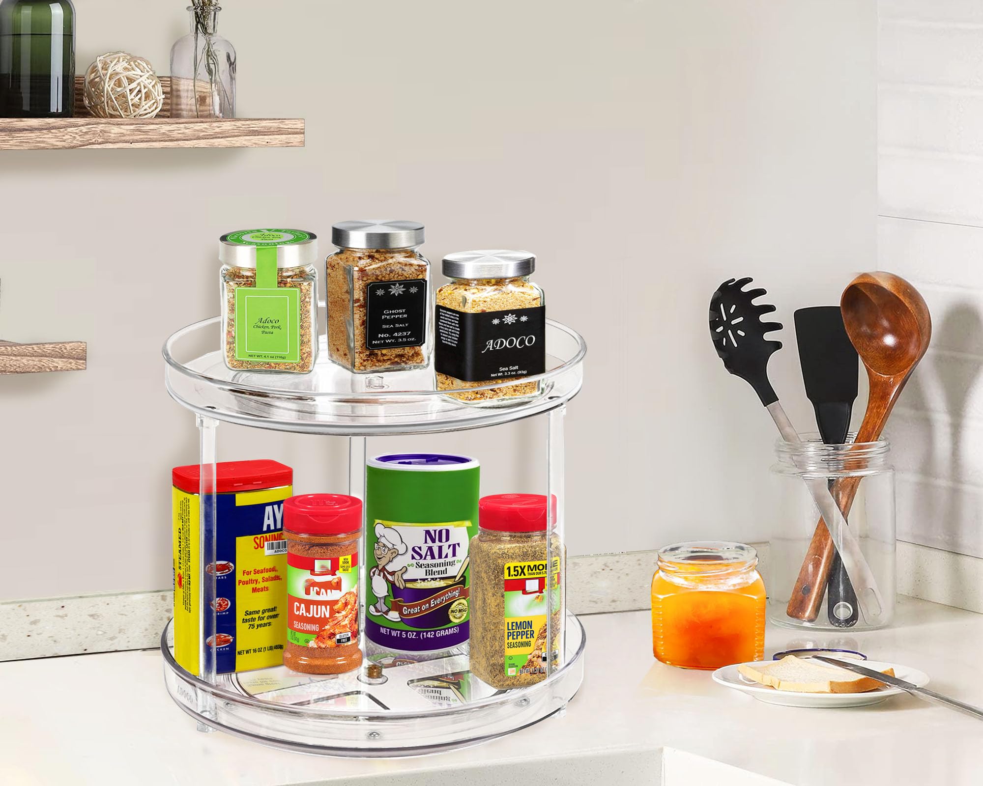 Adoco spice bottle organizer turntable for quick kitchen prep.