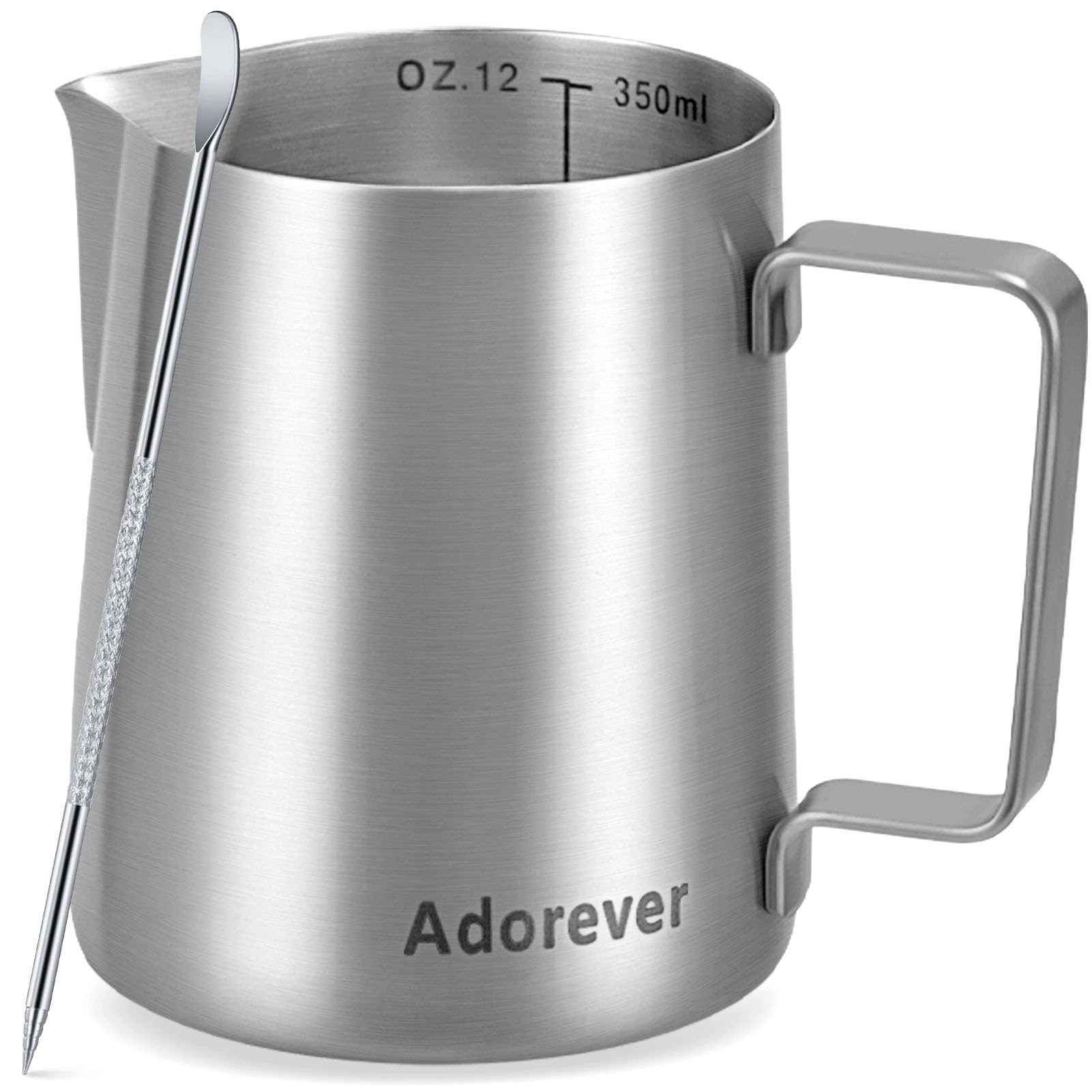 Adorever 12oz milk frothing pitcher in stainless steel for smooth latte foam