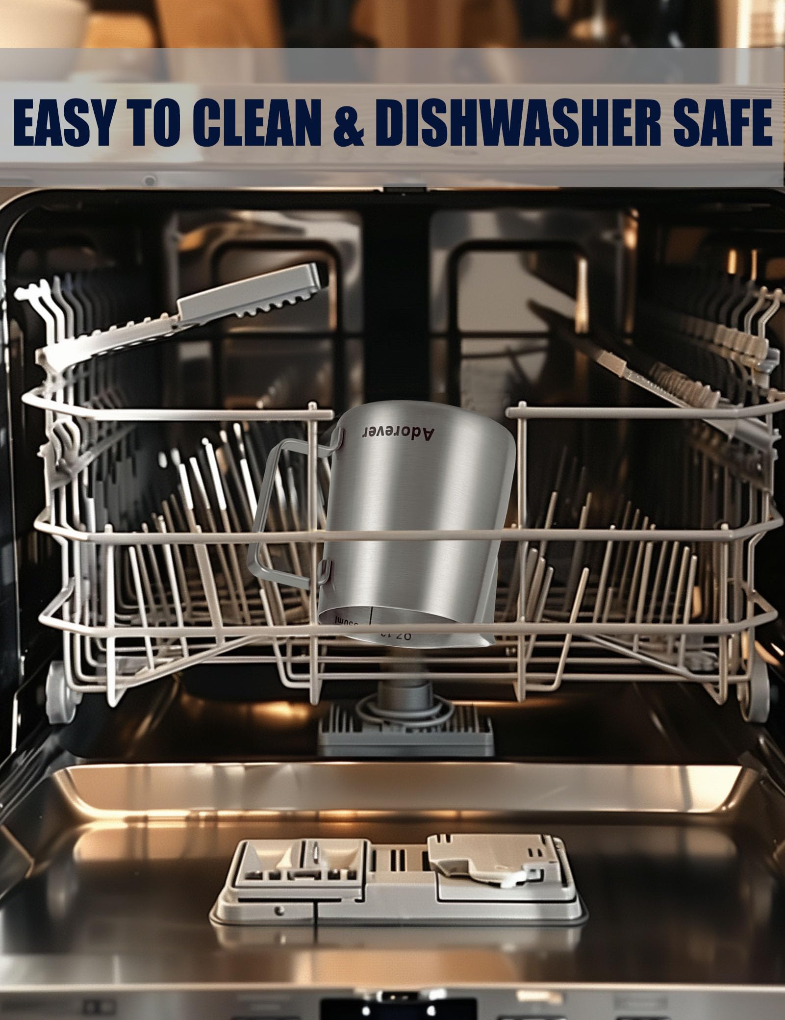 Dishwasher-safe Adorever milk frothing pitcher for easy cleanup