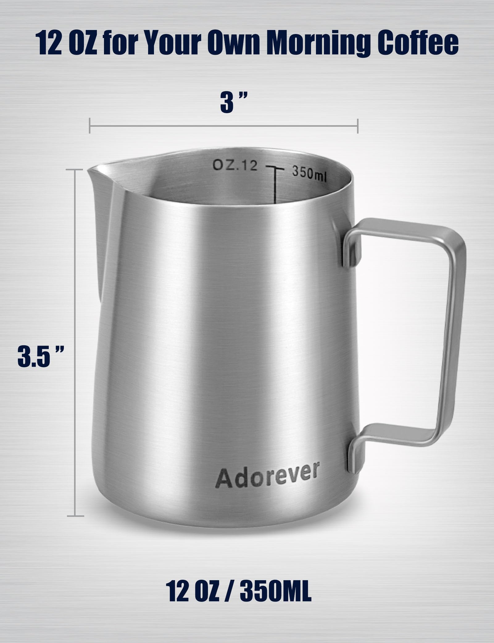 Ergonomic handle on Adorever milk frothing pitcher for comfortable pouring
