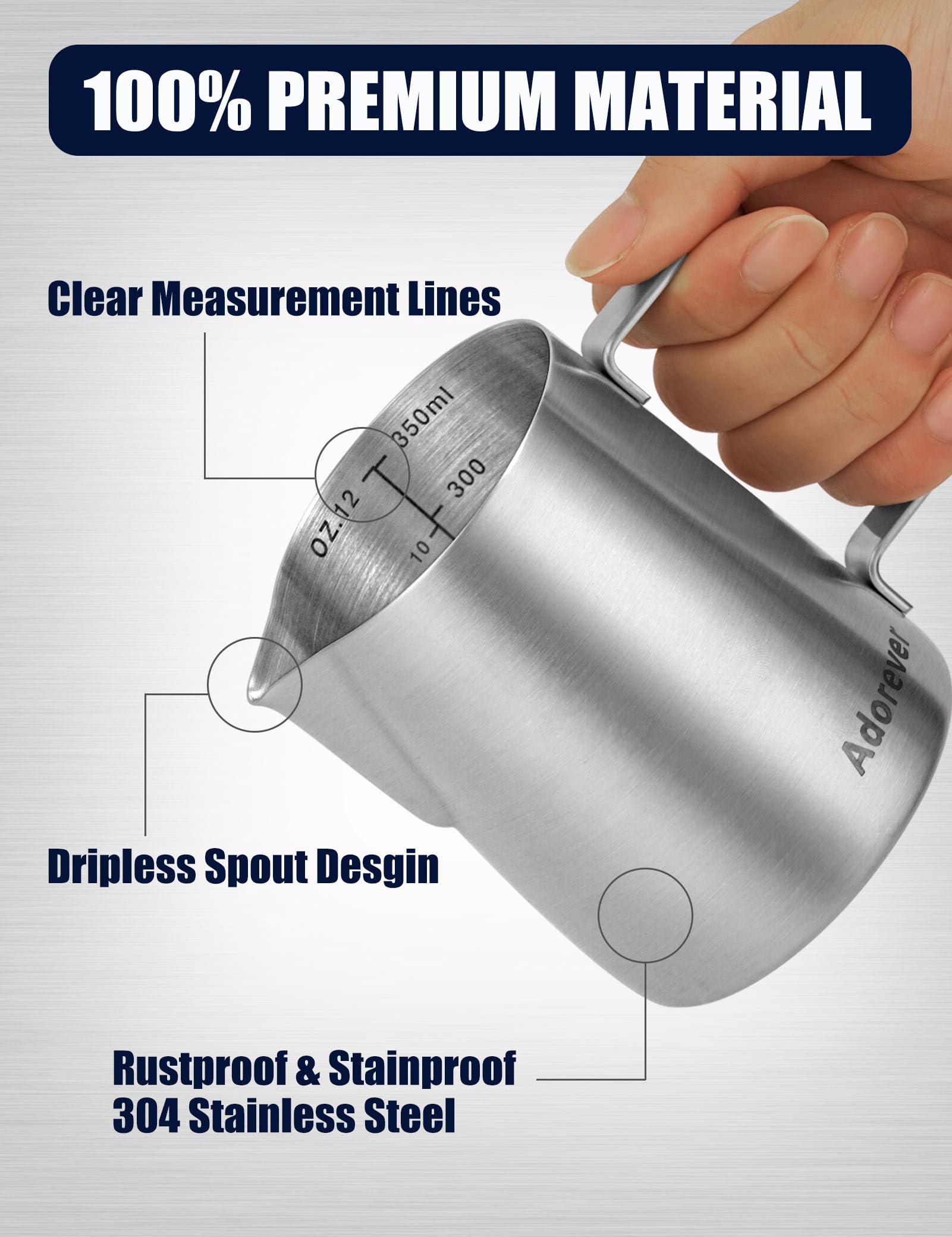 Inside markings on Adorever pitcher for accurate milk measurements