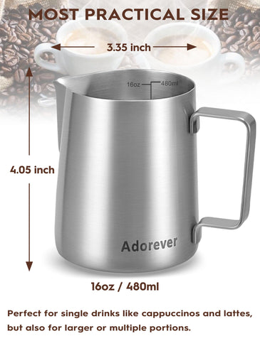Adorever stainless steel pitcher featuring ergonomic handle for comfortable pours.